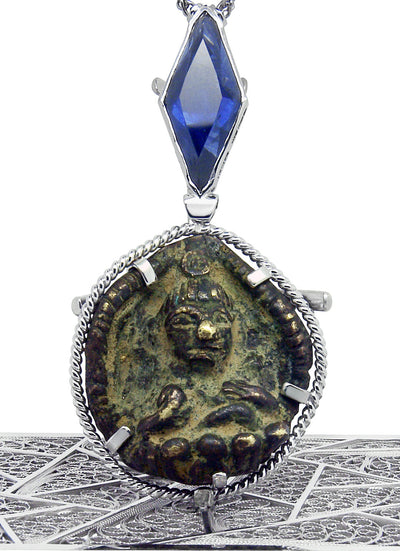 Bespoke James amulet pendant - 18ct white gold and fair-traded sapphire, ruby and emerald 2
