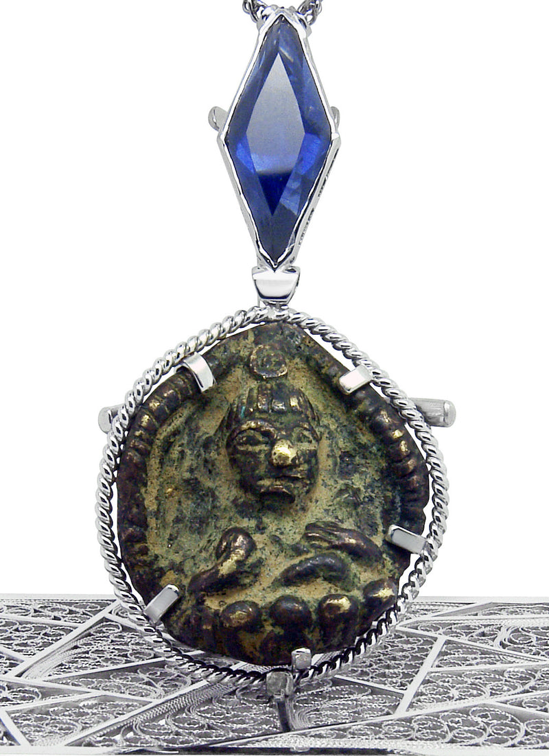 Bespoke James amulet pendant - 18ct white gold and fair-traded sapphire, ruby and emerald