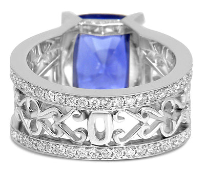 Bespoke Damir engagement ring - 100% recycled platinum, 7ct sapphire, conflict-free diamonds and filigree 5