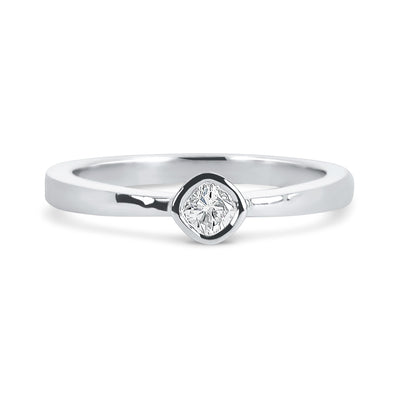 Bespoke engagement ring - cushion-cut Canadamark diamond and hammered recycled gold band