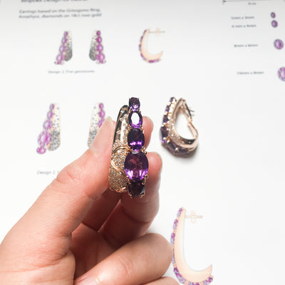 Bespoke earrings - amethyst, rose gold and diamonds  3