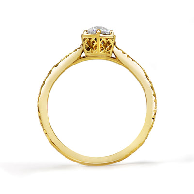 Bespoke Ed engagement ring - Fairtrade yellow gold, Canadian diamond and scroll engraving