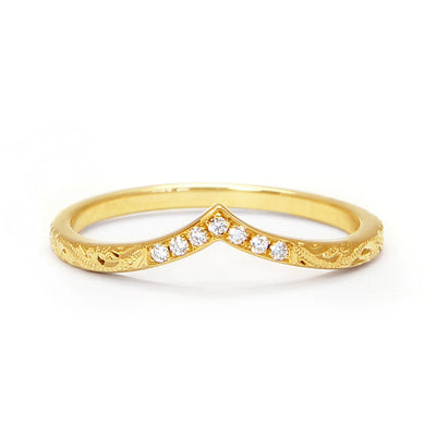Wishbone Diamond Crown Ethical Ring, 18ct recycled gold and hand-engraved scrolls