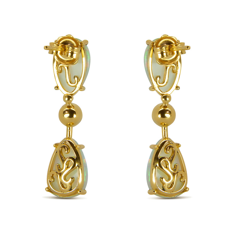 Bespoke Estelle drop earrings - Fairmined Ecological Gold, fair-traded opals and emeralds