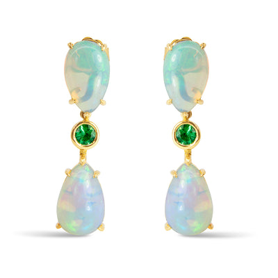Bespoke Estelle drop earrings - Fairmined Ecological Gold, fair-traded opals and emeralds