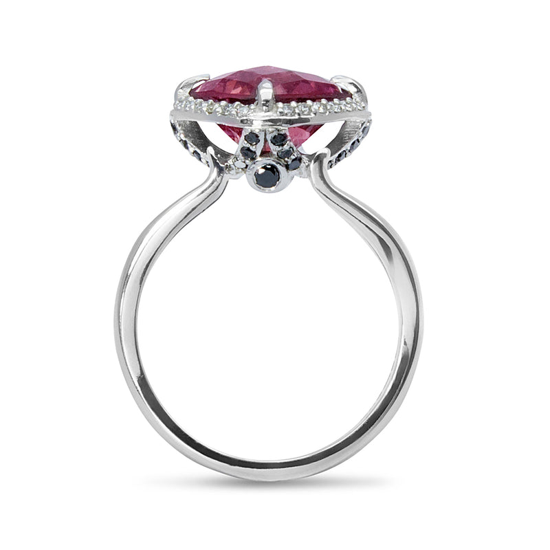 Bespoke Estelle cocktail ring - 18ct white Fairtrade Gold, client's own ethically-sourced pink sapphire and conflict-free diamonds