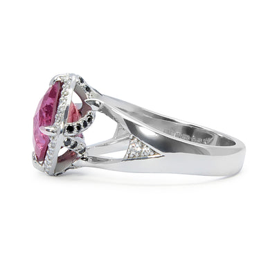 Bespoke Estelle cocktail ring - 18ct white Fairtrade Gold, client's own ethically-sourced pink sapphire and conflict-free diamonds 3