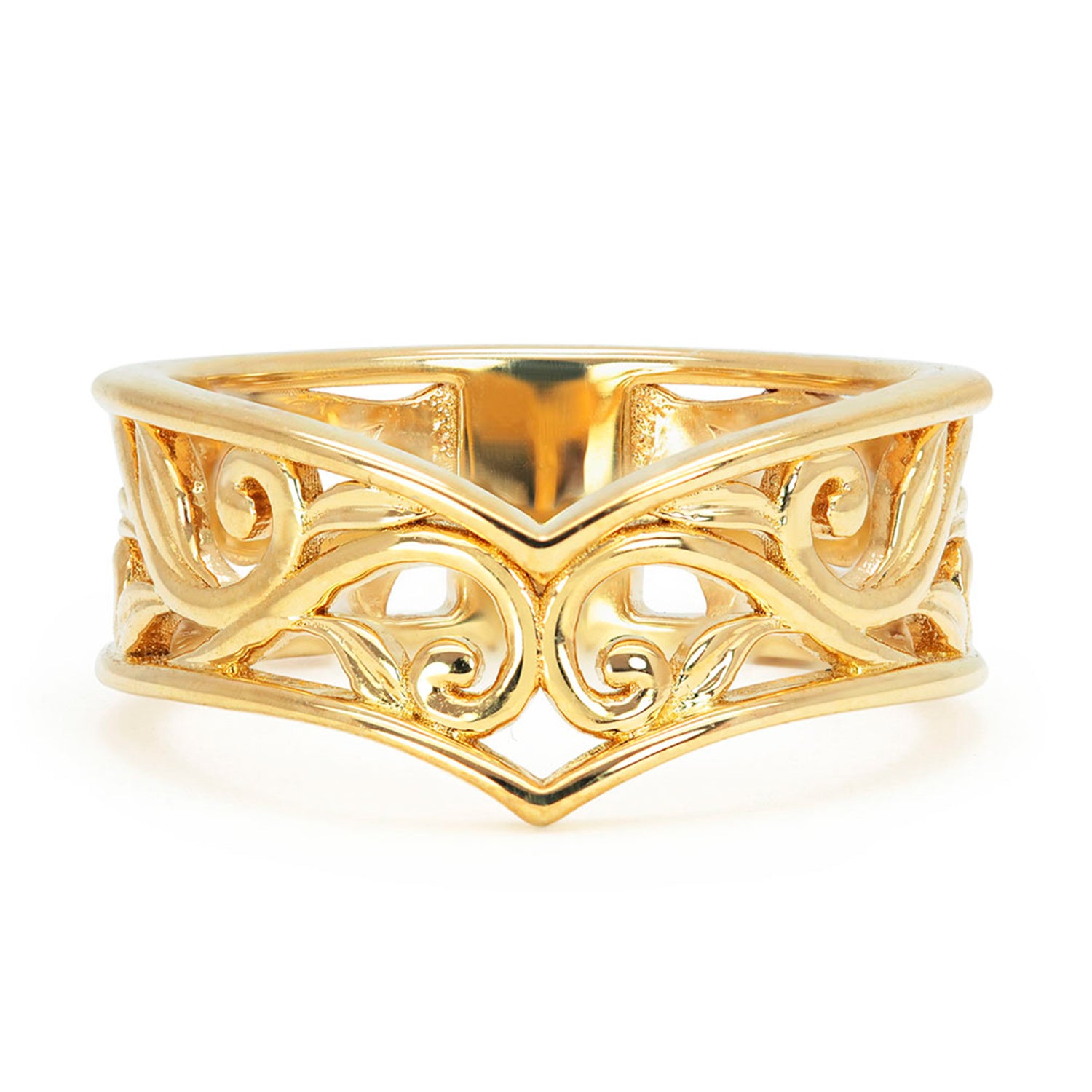 Artisan Filigree Ethical Gold Wishbone Commitment Ring, 18ct Fairmined Ecological Gold, front