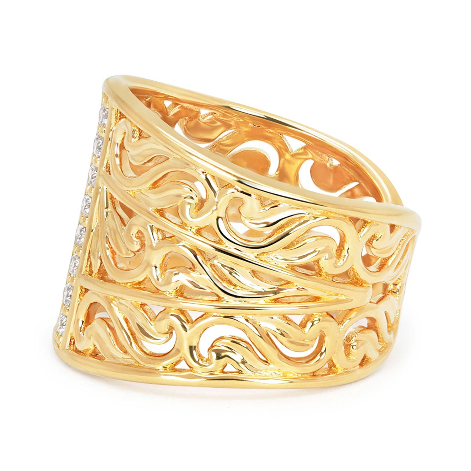 Artisan Filigree Ethical Gold Marquise Commitment Ring, 18ct Fairmined Ecological Gold and conflict-free diamonds, side