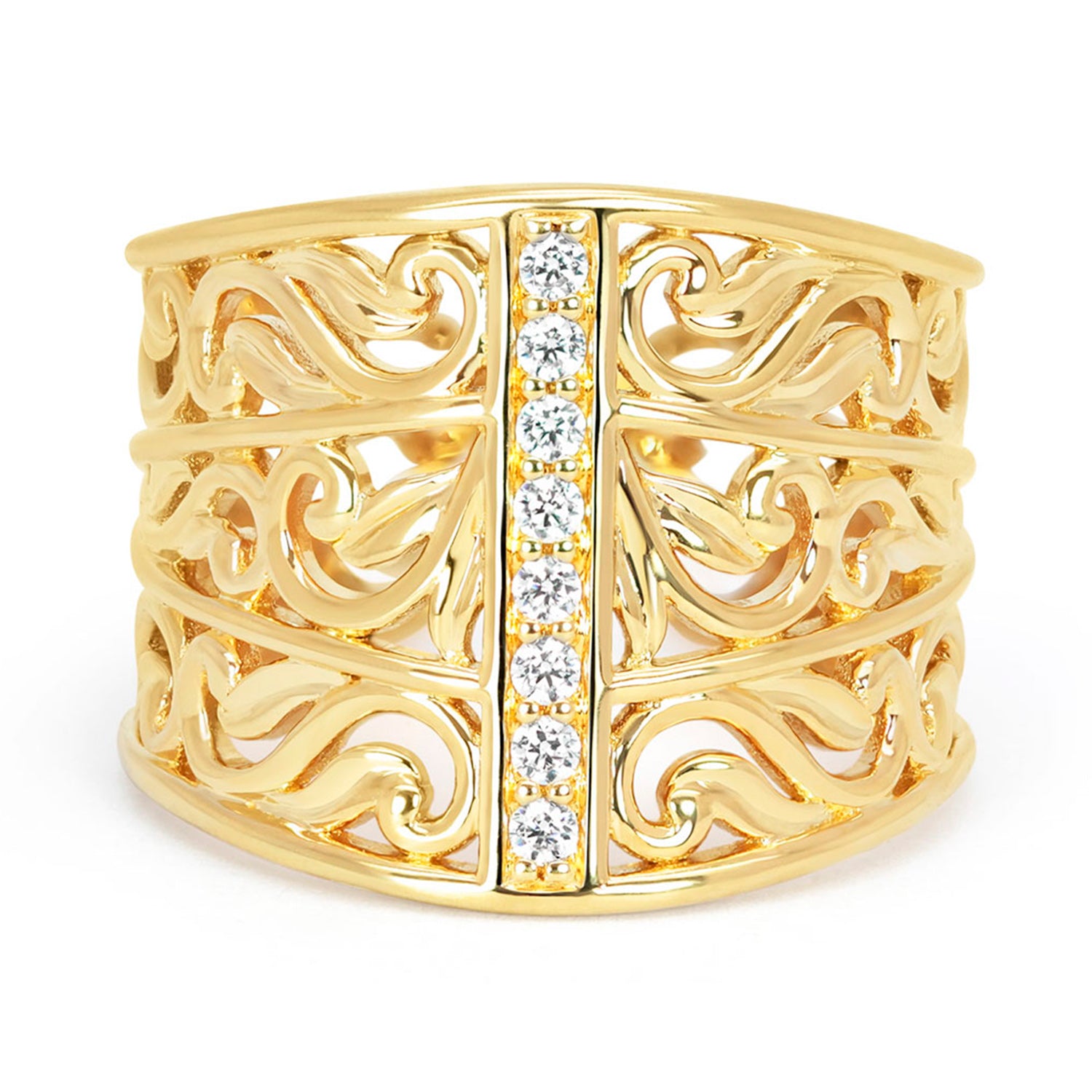 Artisan Filigree Ethical Gold Marquise Jacket Ring with Conflict-Free Diamonds