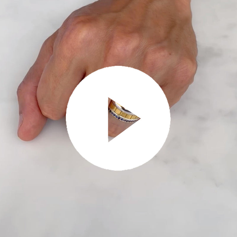 Freedom Ethical Gold Stacking Commitment Wedding Ring, 18ct recycled white and yellow gold, fair-traded Sri Lankan sapphires, conflict-free Canadian diamonds, five bands 2