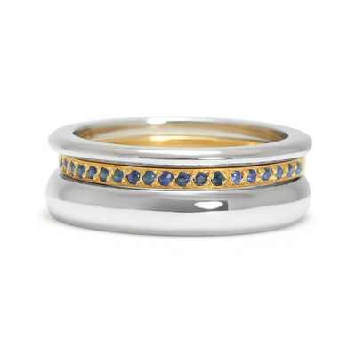 Freedom Ethical Gold Wedding Ring, 18ct white and yellow recycled gold, conflict-free Sri Lankan sapphires, three bands 2
