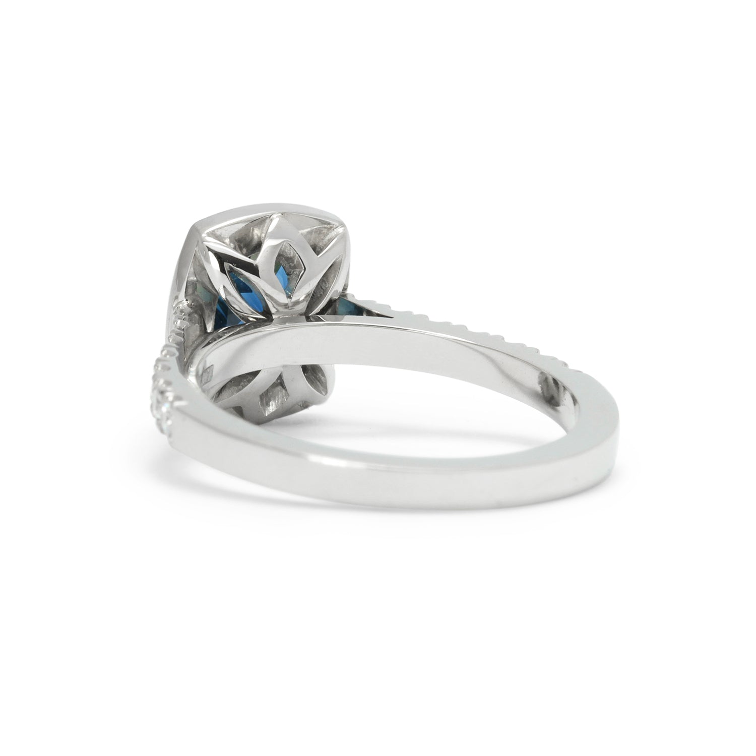 Bespoke Joshua engagement ring with 0.96ct blue Australian sapphire, 0.3ct of traceable Canadian diamonds and 100% recycled platinum 3
