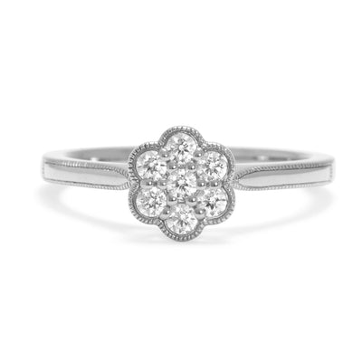 Daisy Ethical Diamond Cluster Engagement Ring with traceable and conflict-free Canadian diamonds and 100% recycled white gold