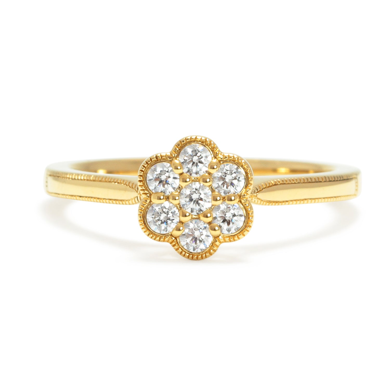 Daisy Ethical Diamond Cluster Engagement Ring with traceable and conflict-free Canadian diamonds and 100% recycled yellow gold