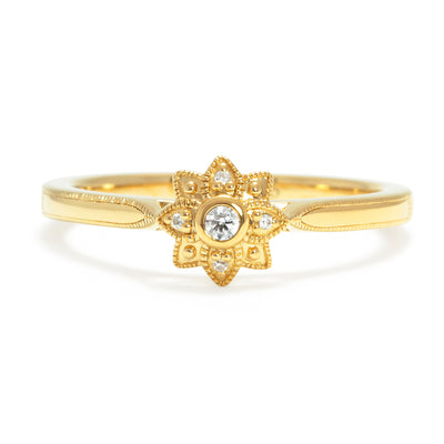 Sunflower Ethical Diamond Cluster Engagement Ring, traceable and conflict-free Canadian diamonds and recycled 18ct yellow gold