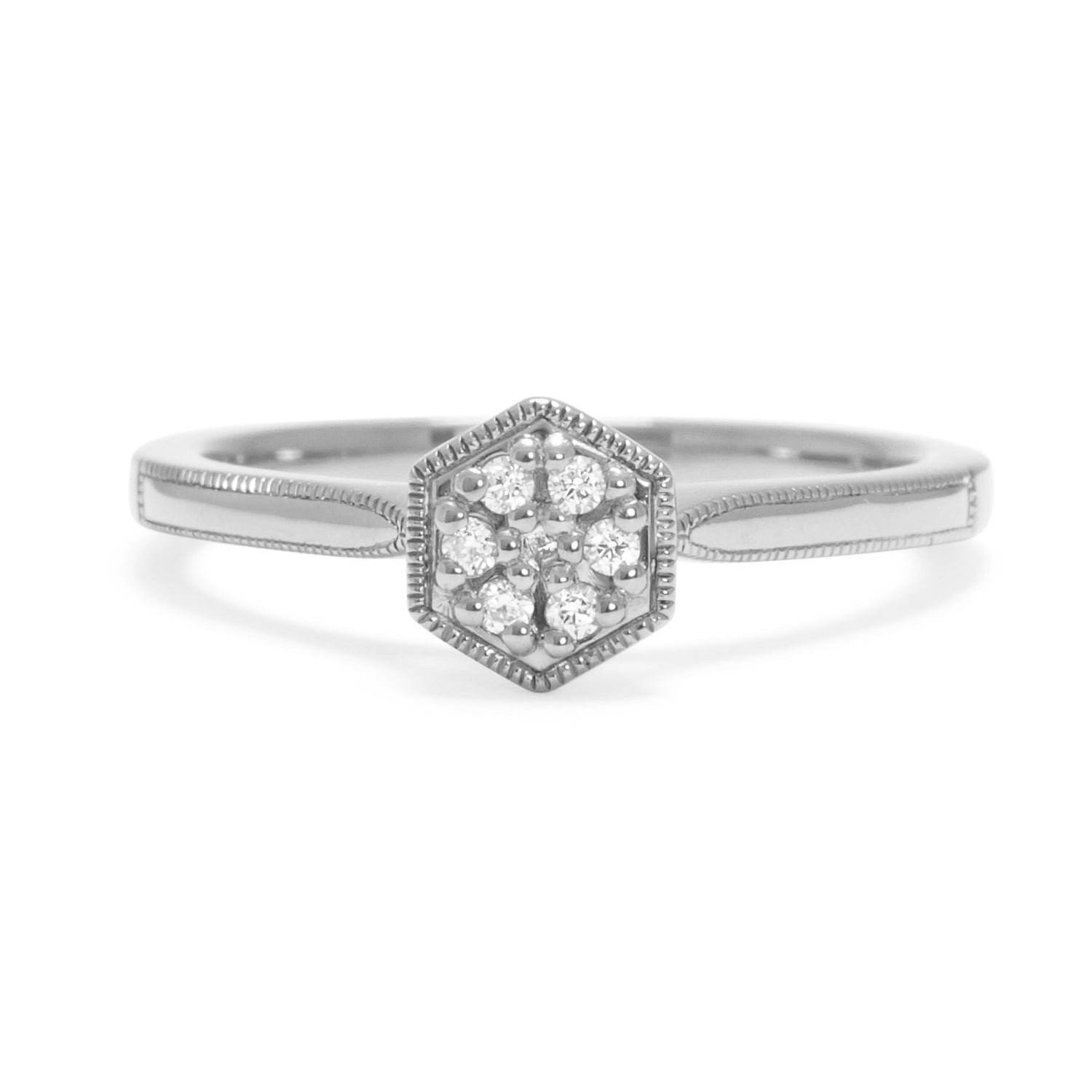 Rose ethical diamond cluster engagement ring, 100% recycled platinum and traceable Canadian diamonds 