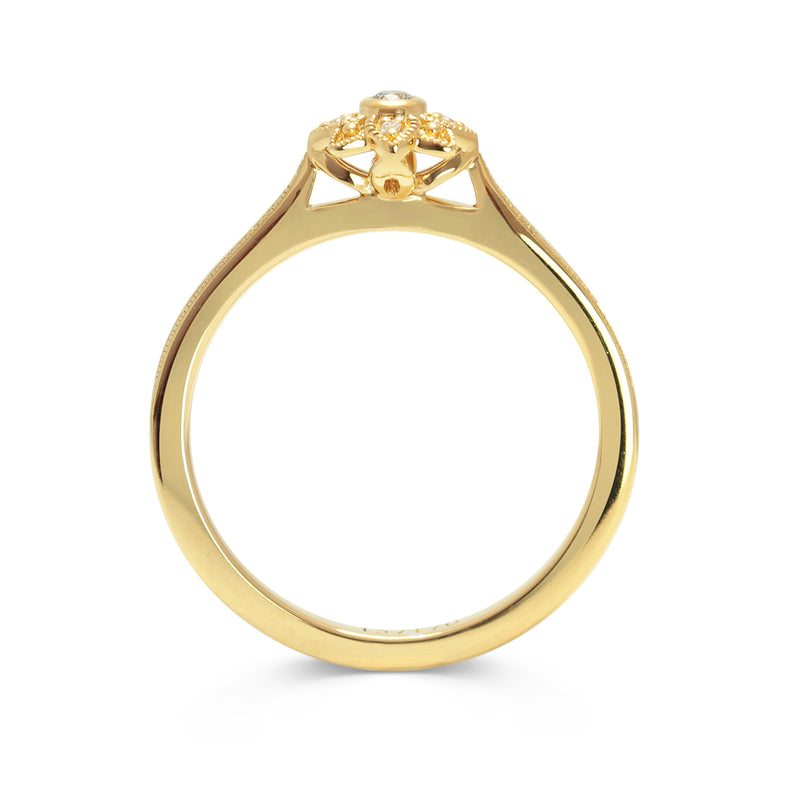 Sunflower Ethical Diamond Cluster Engagement Ring, traceable and conflict-free Canadian diamonds and recycled 18ct yellow gold