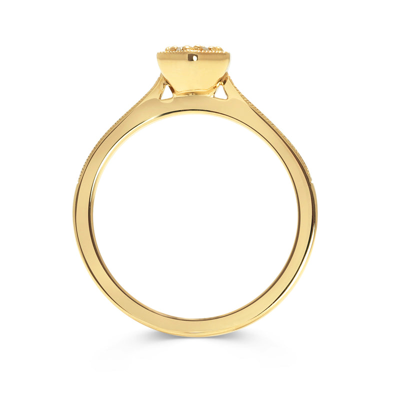 Rose Ethical Diamond Cluster Engagement Ring, traceable and conflict-free Canadian diamonds and recycled 18ct yellow gold