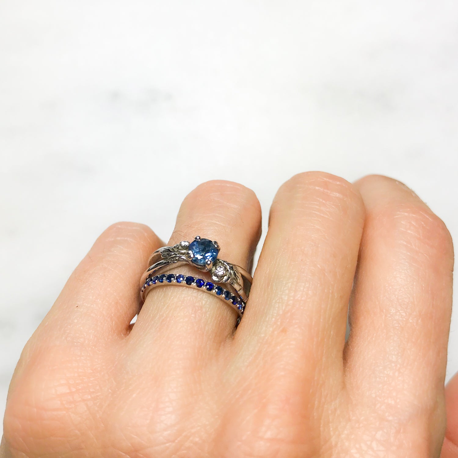 Foliage Blue Sapphire Gold Engagement Ring