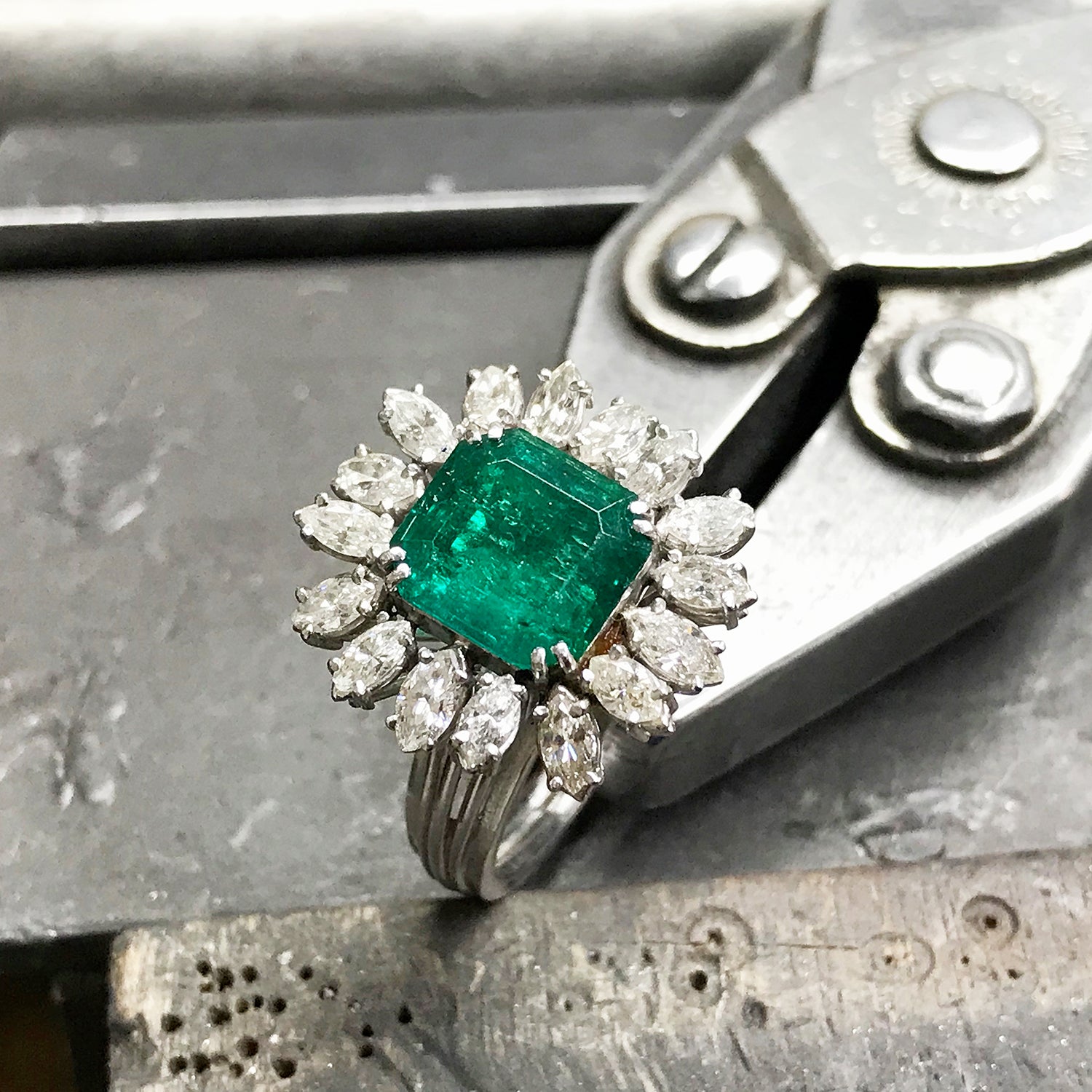 Big Antique Emerald Engagement Ring In 950 Platinum | Fascinating Diamonds