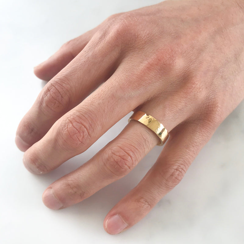 Flat Court Soft Hammered Ethical Gold Matte Wedding Ring, Wide