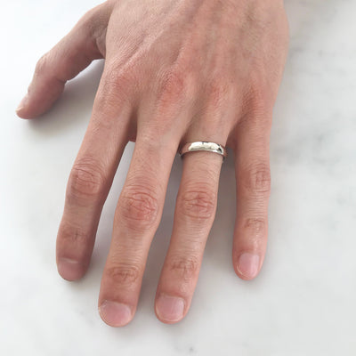 Court Soft Hammered Polished Ethical White Gold Wedding Ring, Medium Polished