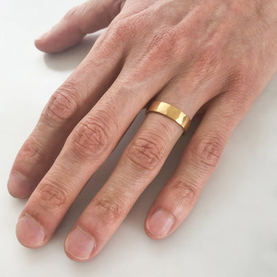 Flat Court Soft Hammered Ethical Gold Wedding Ring, Wide Matte