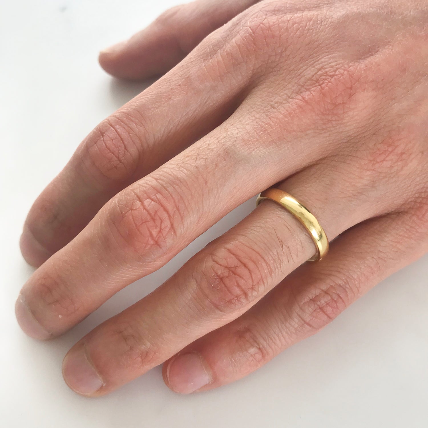 Men's Thin Half Round Wedding Band in 14k Yellow Gold - Filigree Jewelers