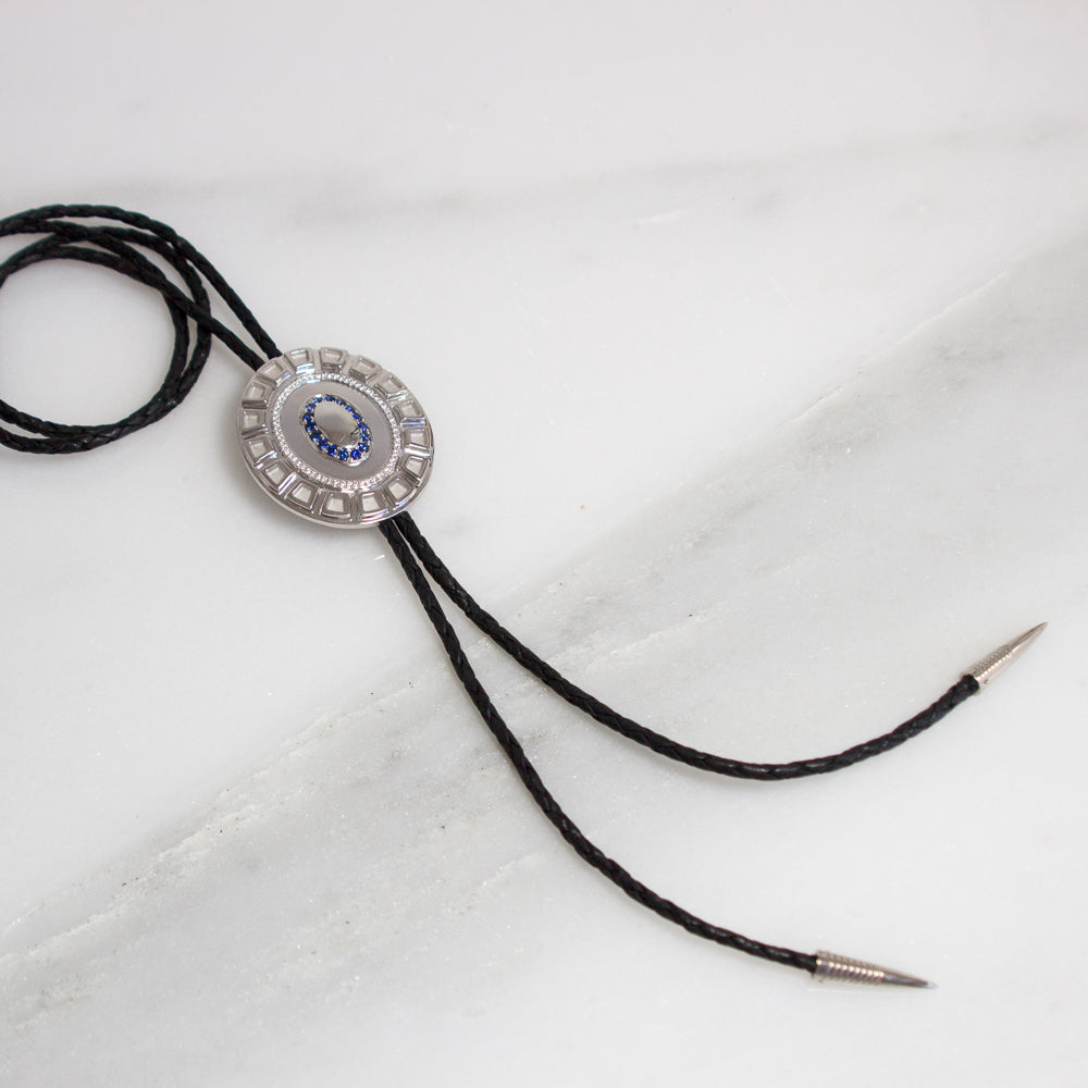 Bespoke Bolo Tie - 18ct white gold, brilliant-cut diamonds and ethical blue sapphires 2
