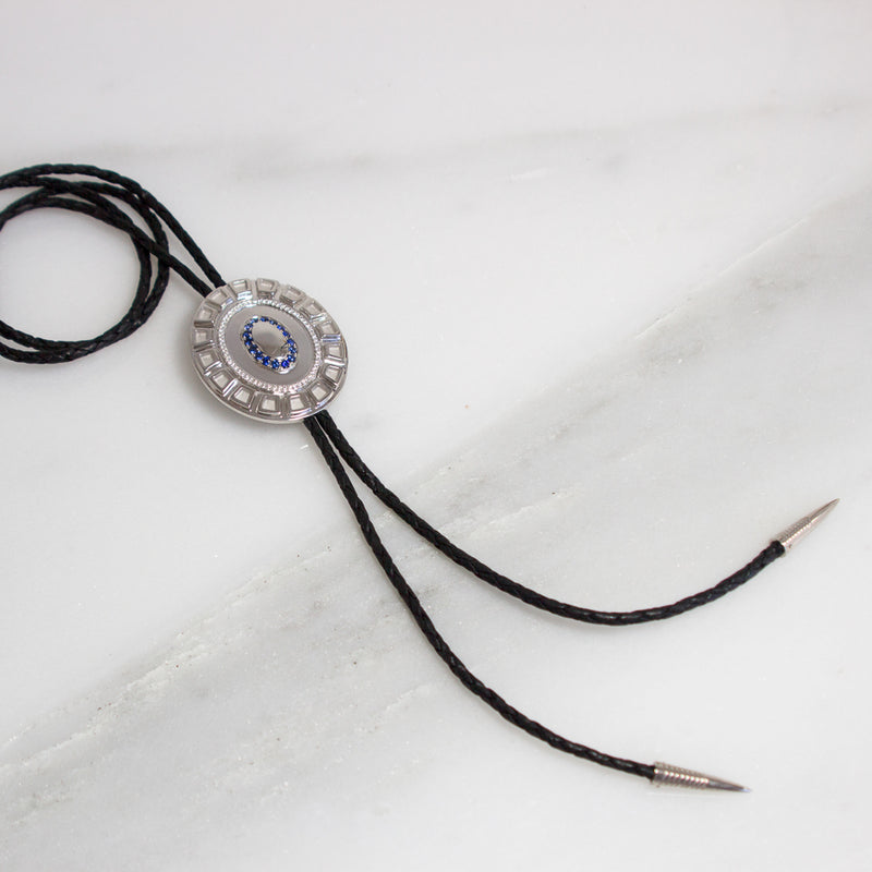 Bespoke Bolo Tie - 18ct white gold, brilliant-cut diamonds and ethical blue sapphires