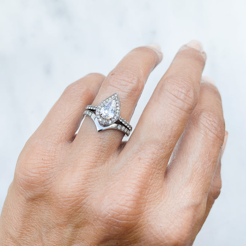 Lebrusan Studio Tethys Ethical Pear Shaped Diamond Halo Engagement Ring, Recycled Platinum