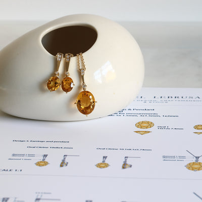 Bespoke Citrine Pendant and Earring set - 18ct yellow gold, ethically-sourced citrine and white diamonds 2