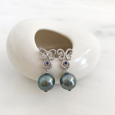 Bespoke drop earrings with ethical black pearls