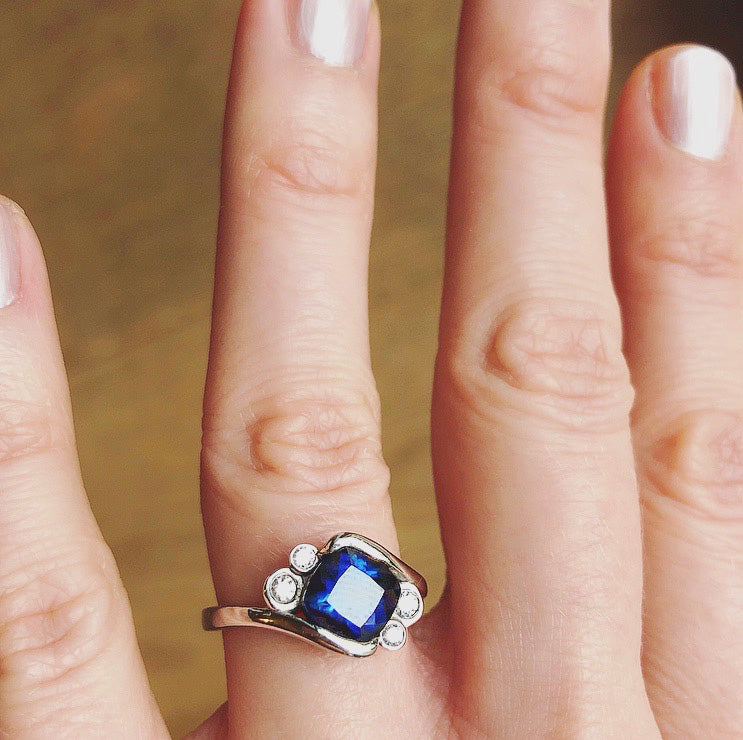 Bespoke Jonno engagement ring - cushion-cut 1.8ct Malawi sapphire, conflict-free diamonds and 100% recycled platinum band 4