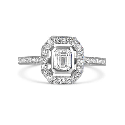 Bespoke Jorge Art Deco-inspired engagement ring - 100% recycled platinum and emerald-cut conflict-free diamond