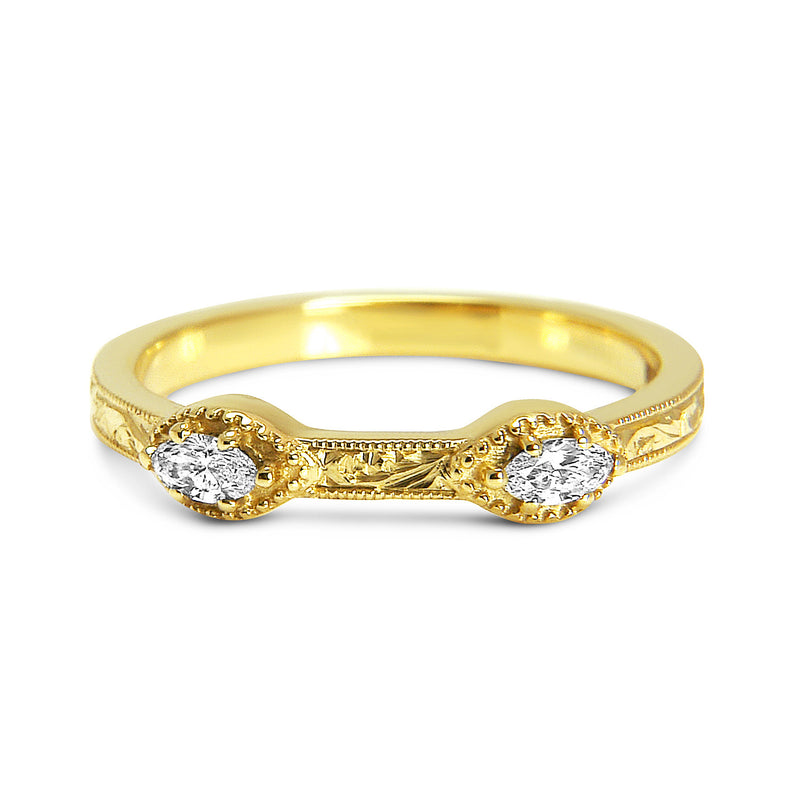 Bespoke Laura wedding ring - Fairtrade Gold, marquise diamonds, milgrain and scrolls