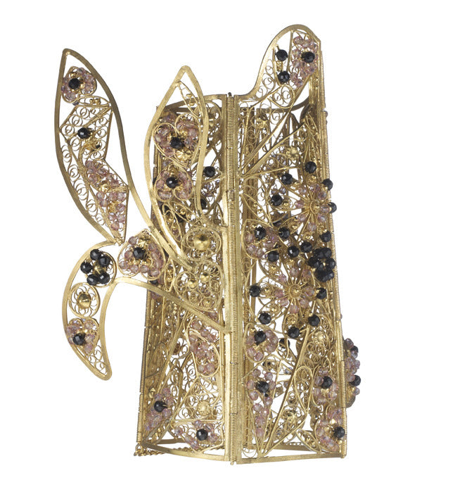 Bespoke art jewels - sterling silver filigree cuff, hand-stitched with Swarovski gems