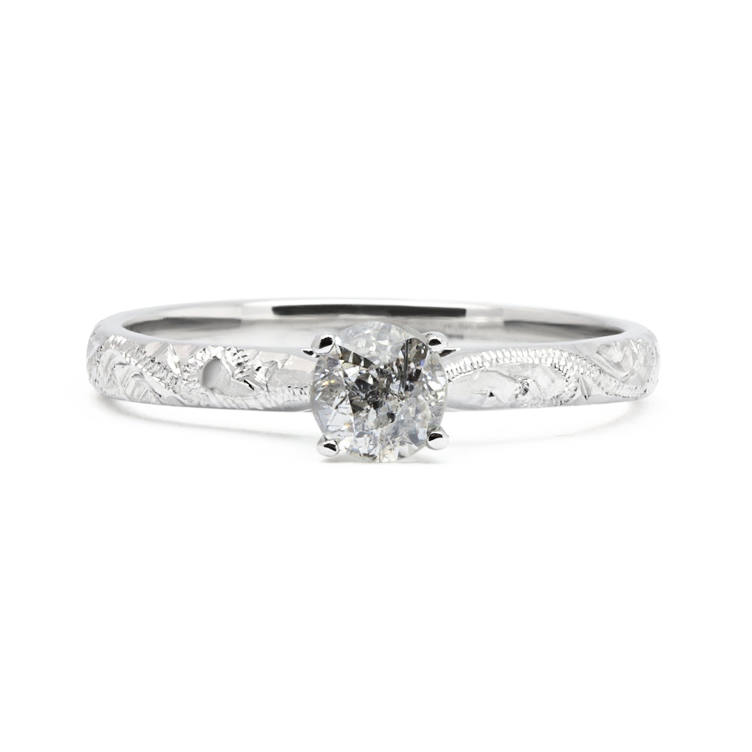 Lebrusan Studio Athena engagement ring with salt and pepper diamond and recycled white gold
