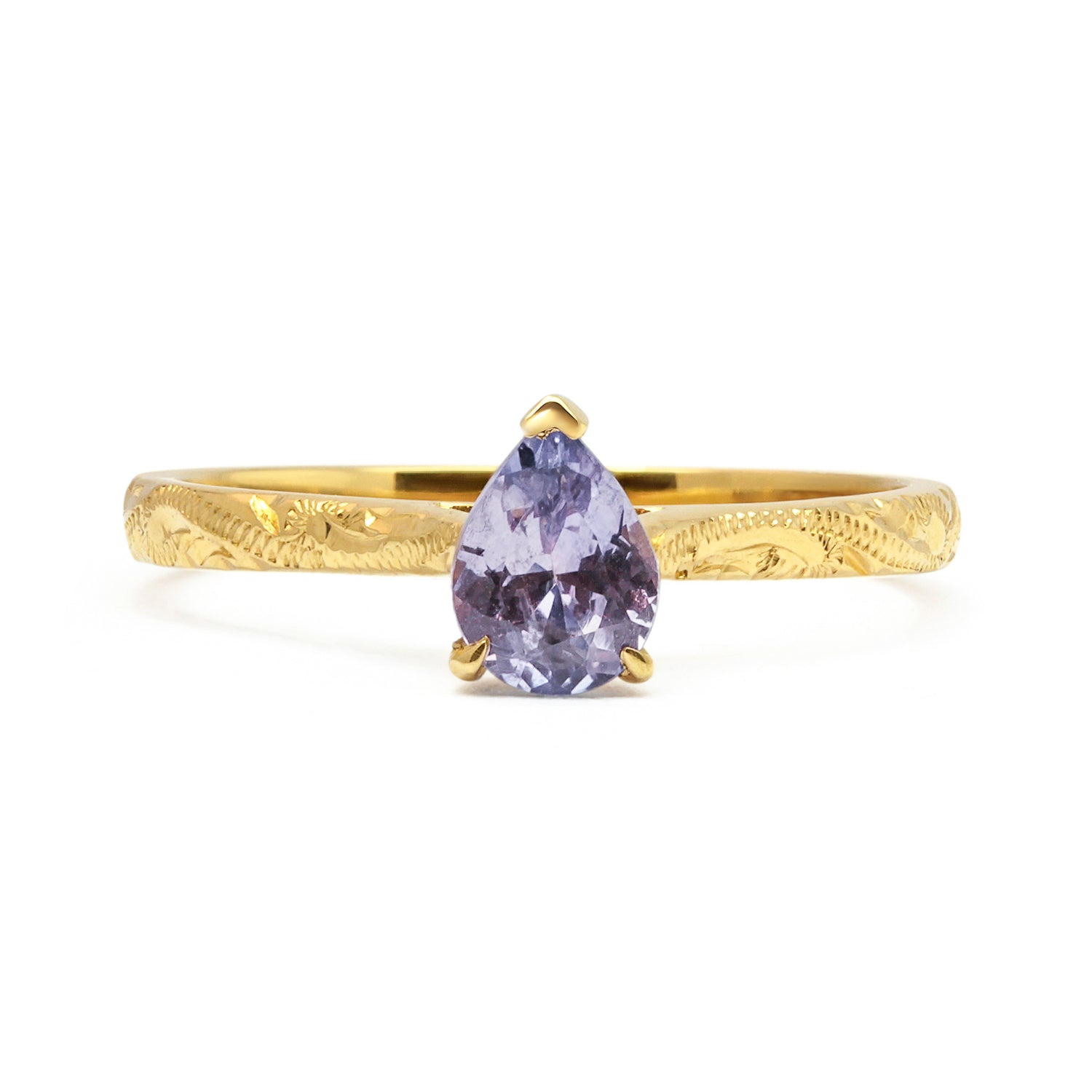 Fancy Athena Mauve Sapphire Engagement, Recycled Yellow Gold