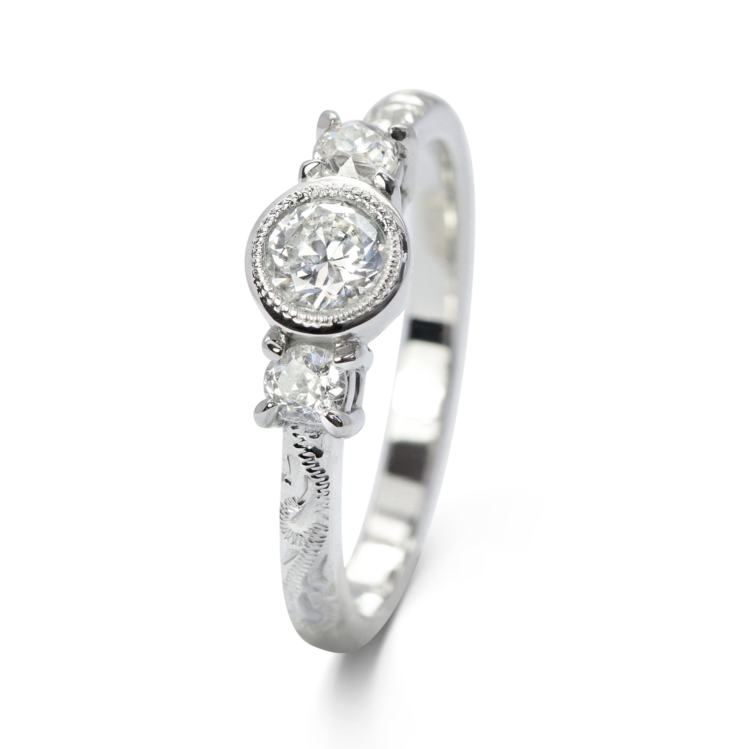 Bespoke Mark Recycled Diamond Trilogy Engagement Ring