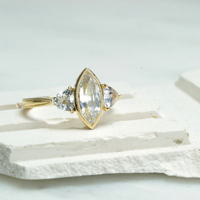 Theia Ethical White Sapphire Gold Trilogy Engagement Ring, Ready to Go