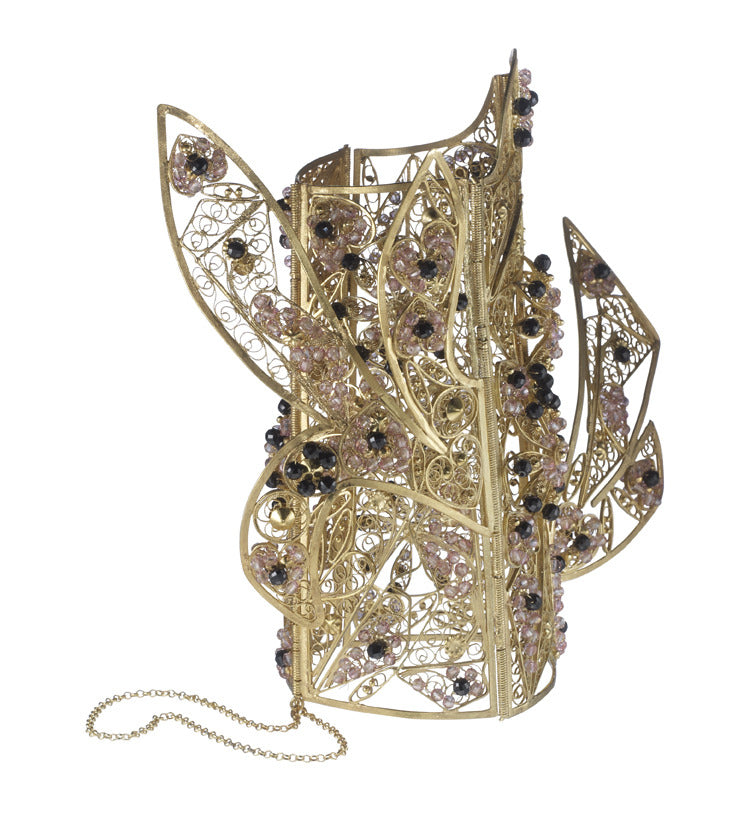 Bespoke art jewels - sterling silver filigree cuff, hand-stitched with Swarovski gems
