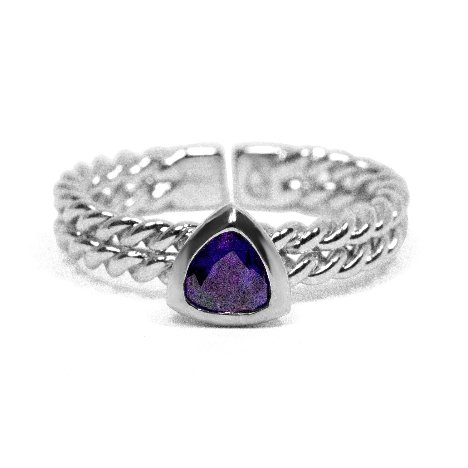 Ethical Gemstone Triangle Silver Stacking Ring - Arabel Lebrusan