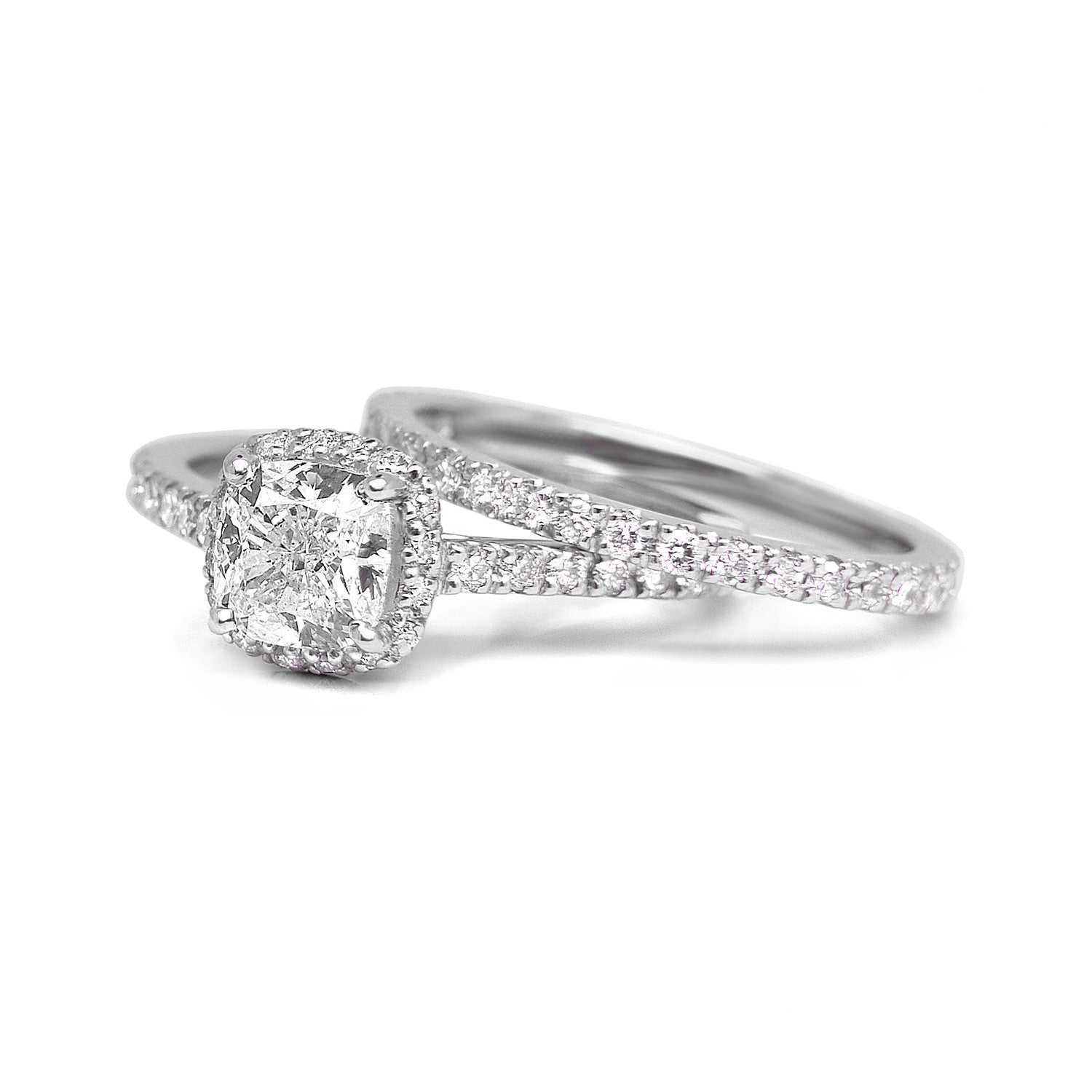 Bespoke Mary engagement ring and wedding band set - 100% recycled platinum and conflict-free diamonds