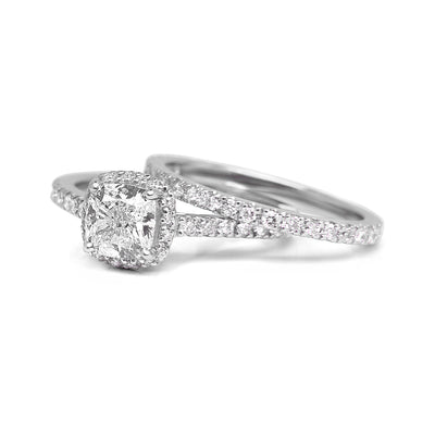 Bespoke Mary engagement ring and wedding band set - 100% recycled platinum and conflict-free diamonds