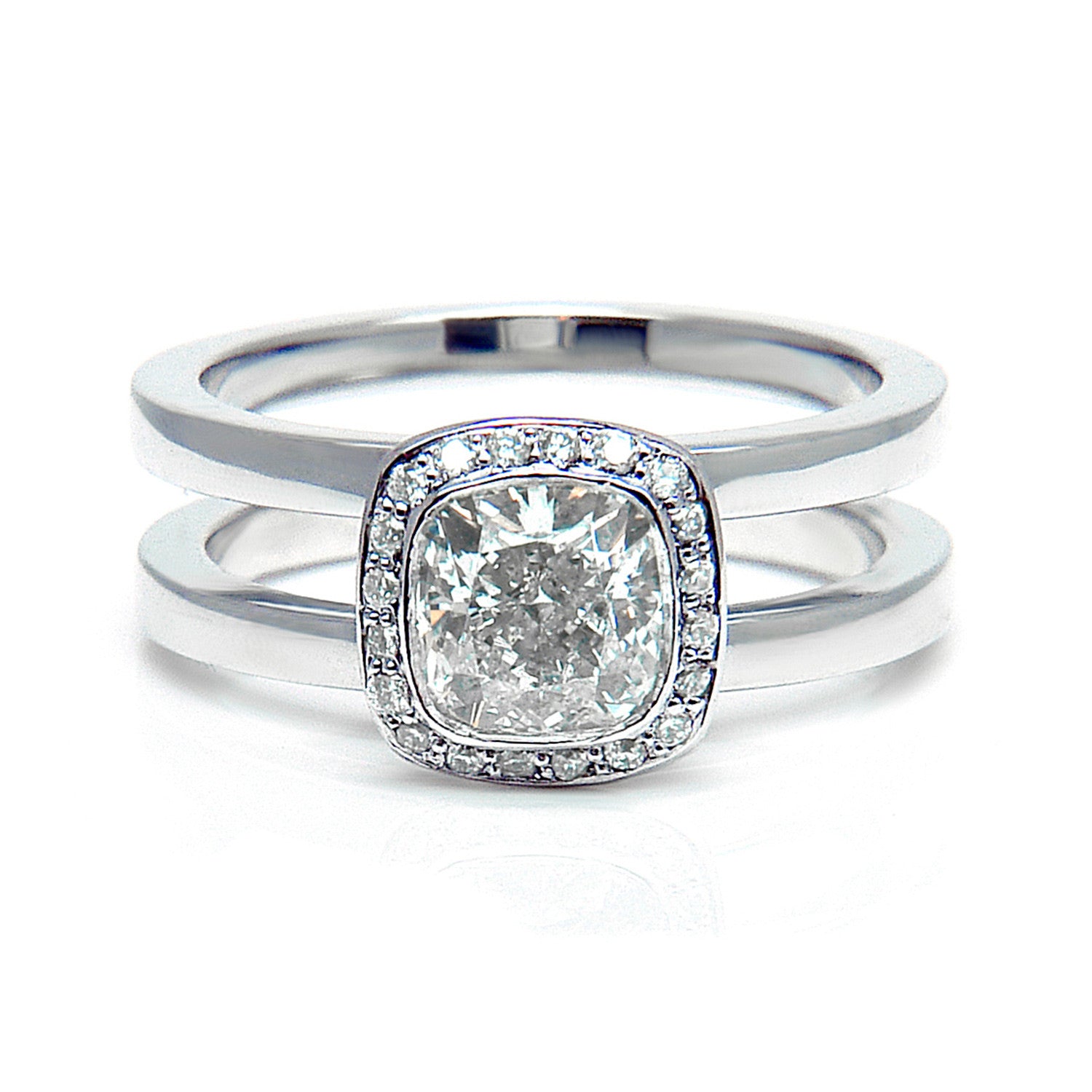 Bespoke Alistair engagement ring - 100% recycled platinum and cushion-cut, conflict-free diamond 