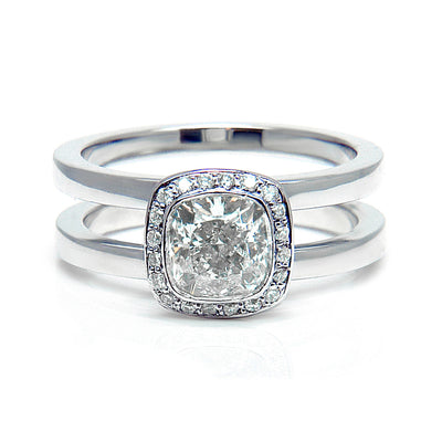 Bespoke Alistair engagement ring - 100% recycled platinum and cushion-cut, conflict-free diamond