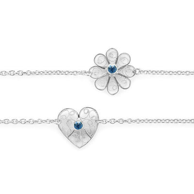 Filigree Friendship Heart Bracelet with Sapphire Gemstone. Sterling Silver - Arabel Lebrusan