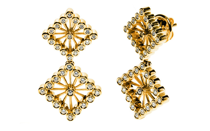 Bespoke Diamond Square drop earrings - 18ct yelow gold and conflict-free diamonds